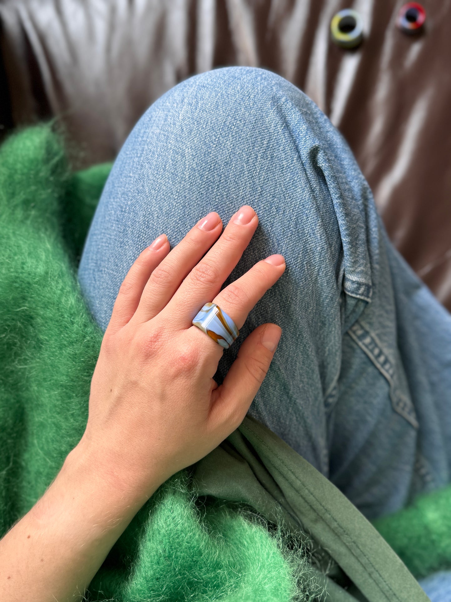 Blue&brown "Võsu" glass ring