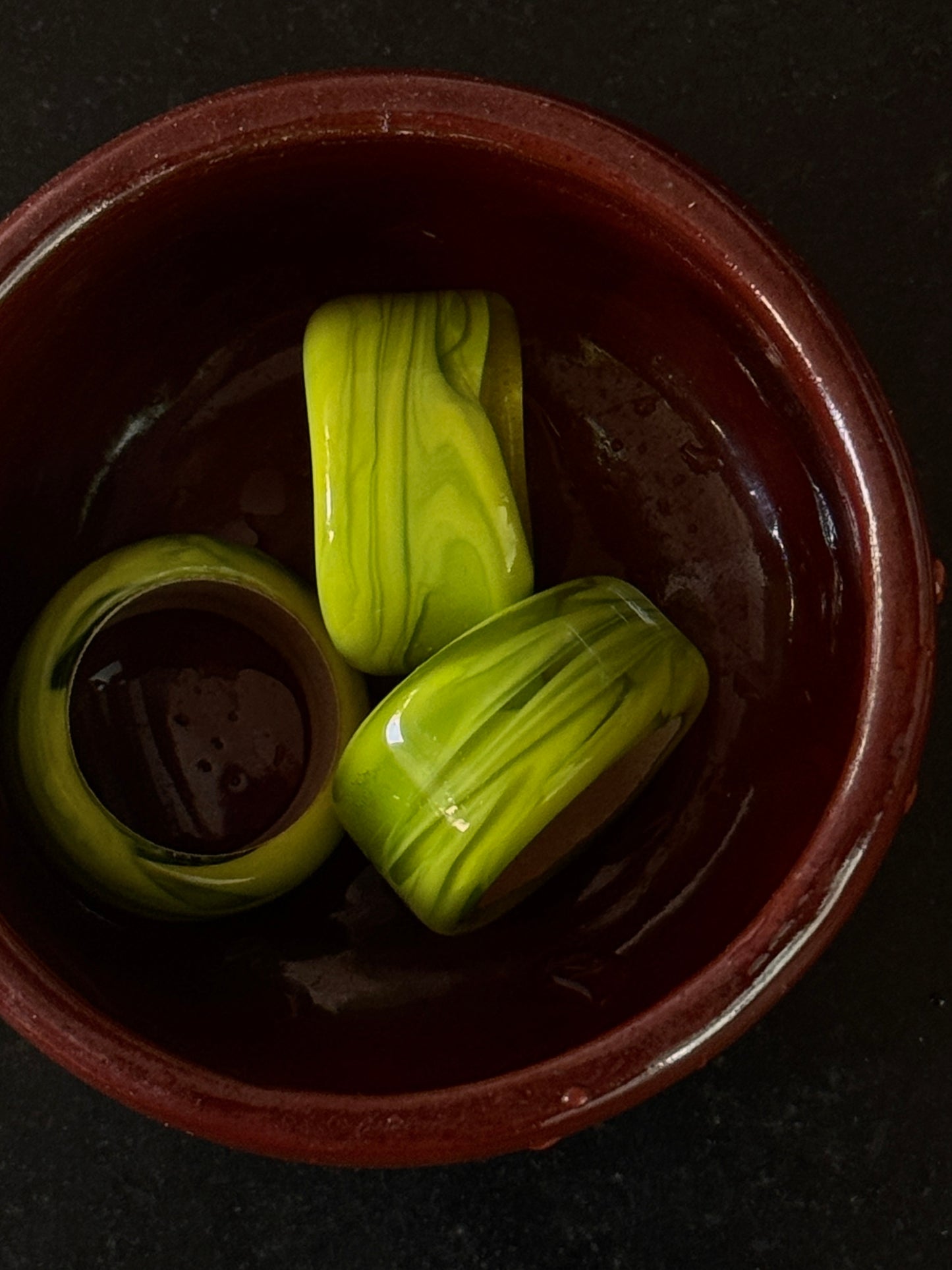 Lime green glass rings